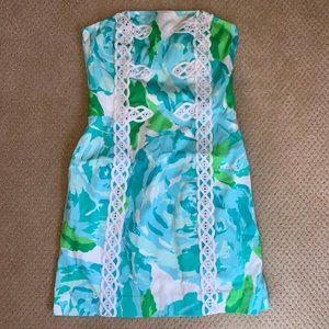 Lilly Pulitzer First Impressions Blue Green Rose Strapless Dress